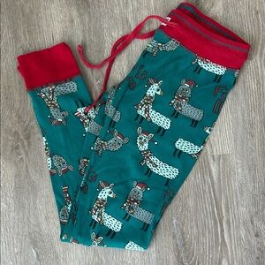 Lazy One Teal Llama Print Pajama Pants with Red Trim